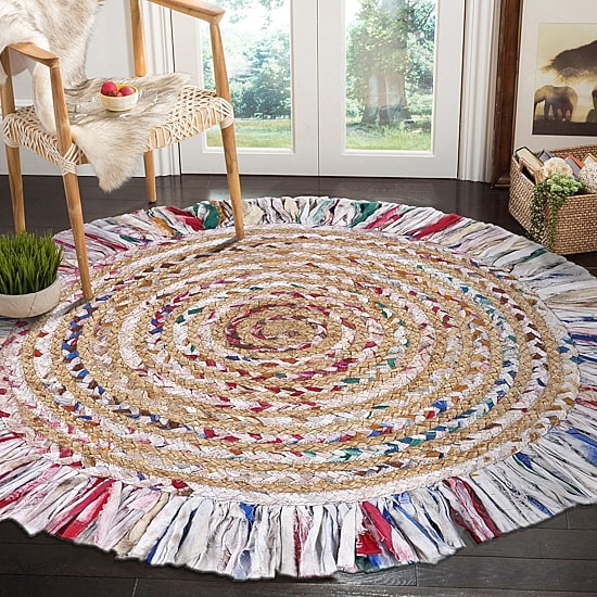 Brynn Avril Bordered Braided Stain Resistant Indoor Round Area Rug
