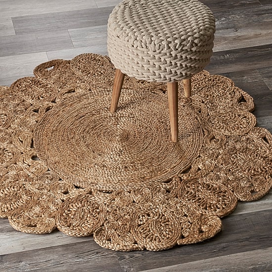 Brynn Frey Floral Braided Stain Resistant Indoor Round Area Rug