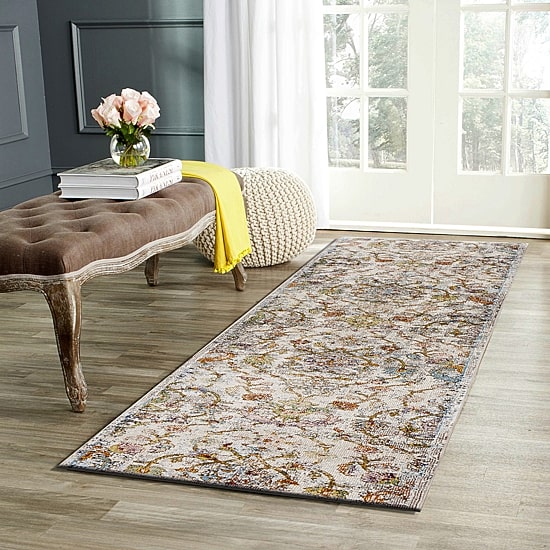 Glossy Qiera Floral Stain Resistant Indoor Rectangular Runner