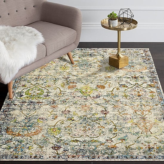 Glossy Qiera Floral Stain Resistant Indoor Rectangular Area Rug