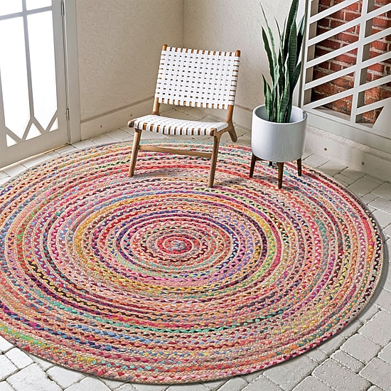 Halen Dia Geometric Braided Stain Resistant Indoor Round Area Rug
