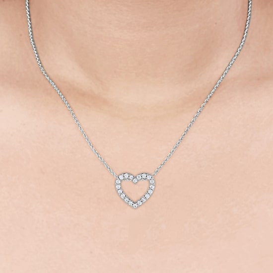 (H-I / I1) Womens 1/4 CT. T.W. Lab Grown White Diamond 10K Gold Heart 18 Inch Pendant Necklace