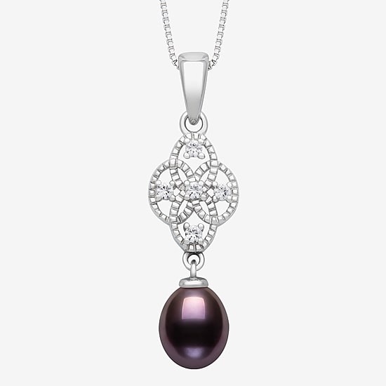 Limited Quantities! Womens Dyed Black Cultured Freshwater Pearl Sterling Silver 18 Inch Pendant Necklace