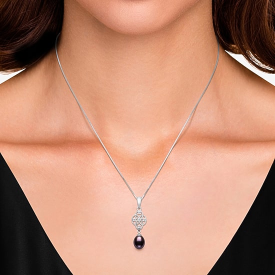Limited Quantities! Womens Dyed Black Cultured Freshwater Pearl Sterling Silver 18 Inch Pendant Necklace