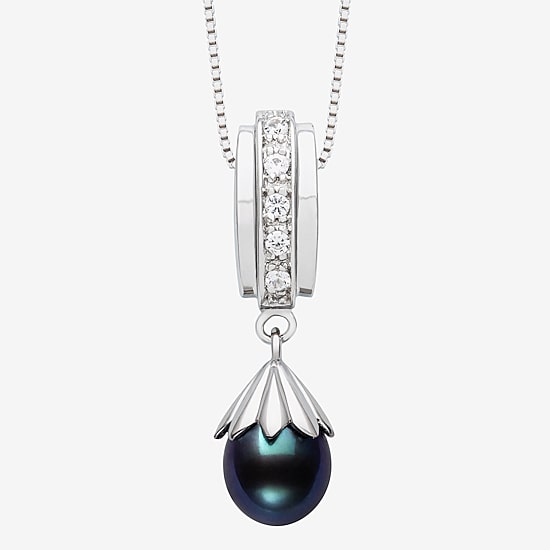 Limited Quantities! Womens Dyed Black Cultured Freshwater Pearl Sterling Silver 18 Inch Pendant Necklace