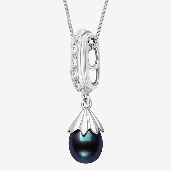 Limited Quantities! Womens Dyed Black Cultured Freshwater Pearl Sterling Silver 18 Inch Pendant Necklace