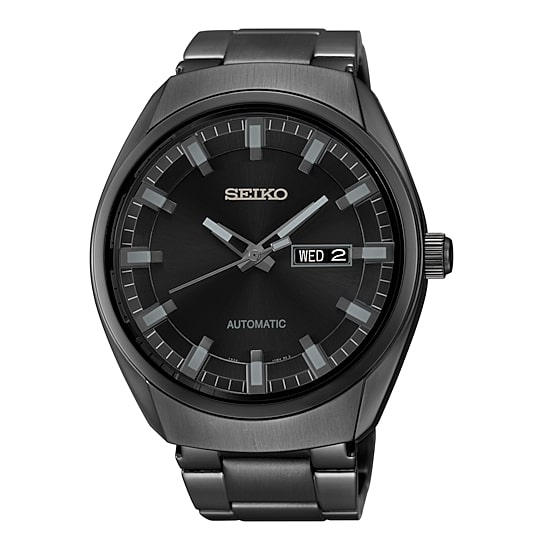 Seiko Mens Automatic Multi-Function Black Stainless Steel Bracelet Watch Snkn43