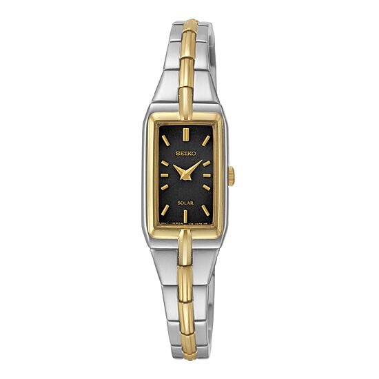 Seiko® Womens Black Dial Two-Tone Stainless Steel Solar Bracelet Watch SUP274