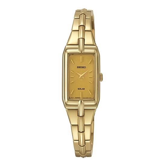 Seiko® Womens Champagne Dial Gold-Tone Stainless Steel Solar Watch SUP276
