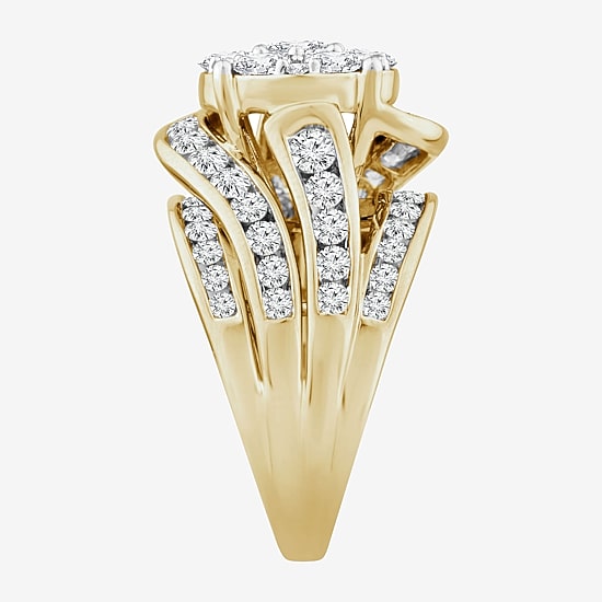 Round 3 CT.T.W. Natural Diamond Side Stone Engagement Ring in 10K or 14K Gold