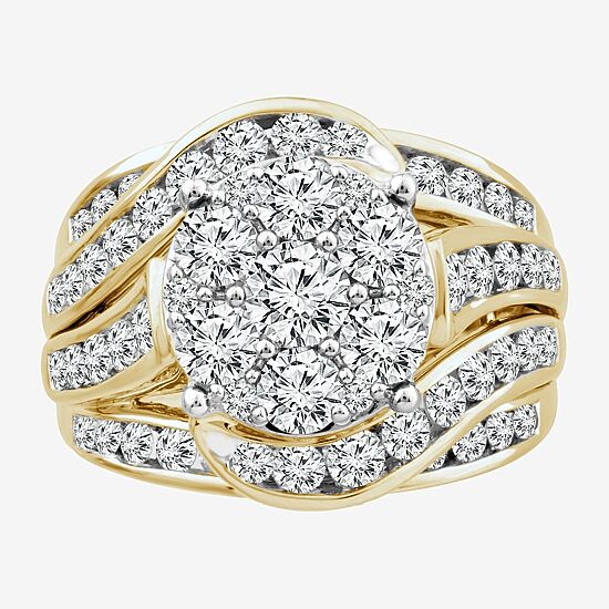 Round 3 CT.T.W. Natural Diamond Side Stone Engagement Ring in 10K or 14K Gold