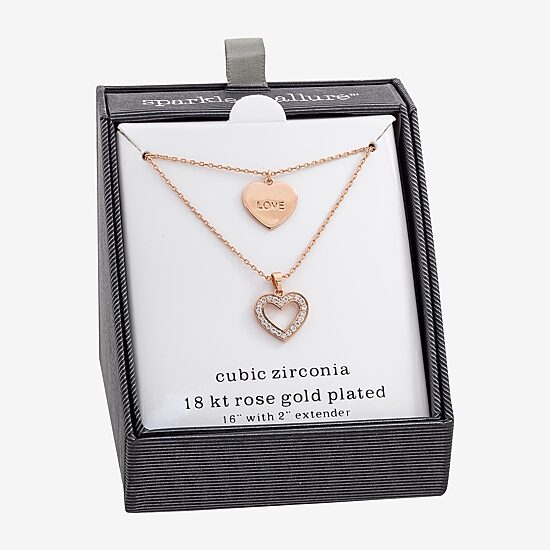 Sparkle Allure Womens Cubic Zirconia 18K Rose Gold Over Brass 16 Inch Strand Necklace