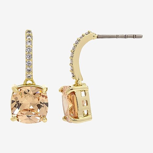 Sparkle Allure Womens Champagne Cubic Zirconia 14K Gold Over Brass Drop Earrings, One Size