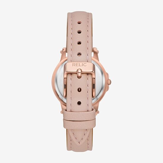 Relic By Fossil Womens Pink Leather Strap Watch Zr34647