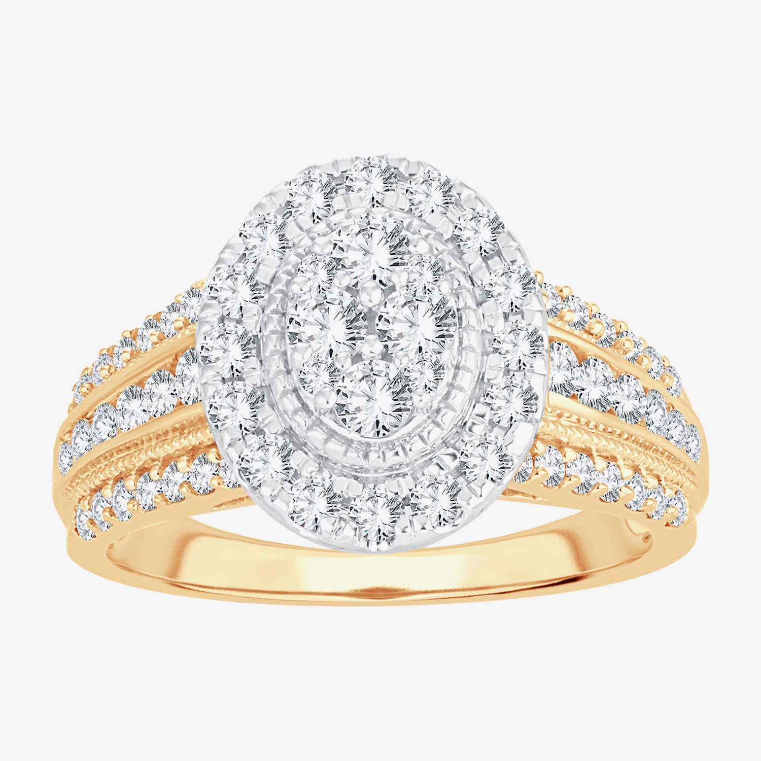 Womens 1 CT.T.W. Natural Diamond 10K or 14K Gold Oval Halo Engagement Ring