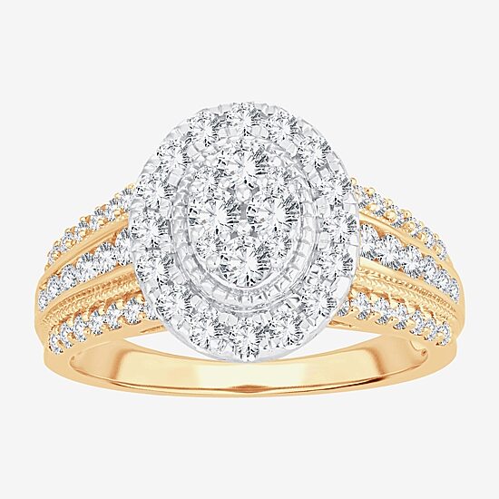 Womens 1 CT.T.W. Natural Diamond 10K or 14K Gold Oval Halo Engagement Ring