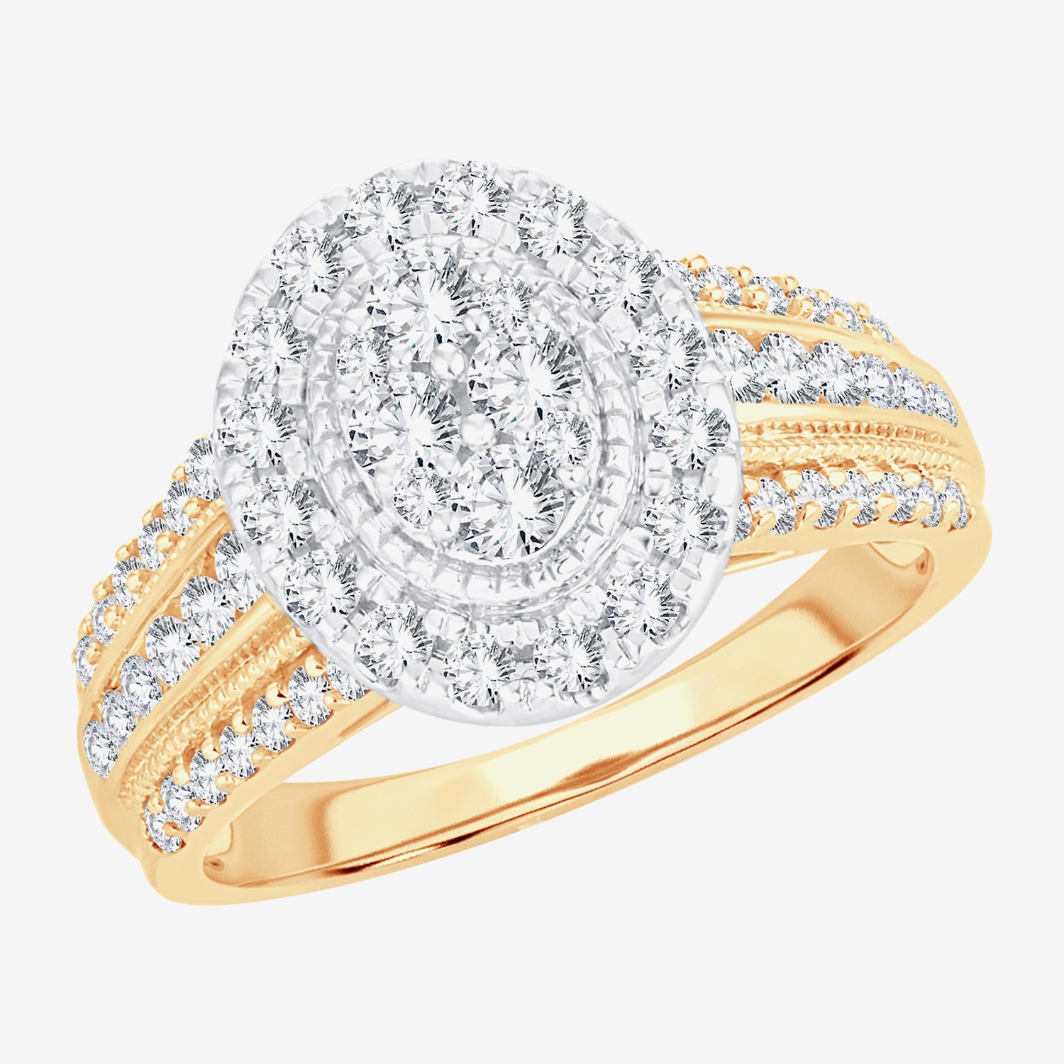 Womens 1 CT.T.W. Natural Diamond 10K or 14K Gold Oval Halo Engagement Ring