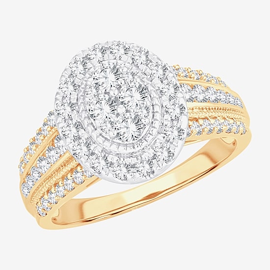 Womens 1 CT.T.W. Natural Diamond 10K or 14K Gold Oval Halo Engagement Ring