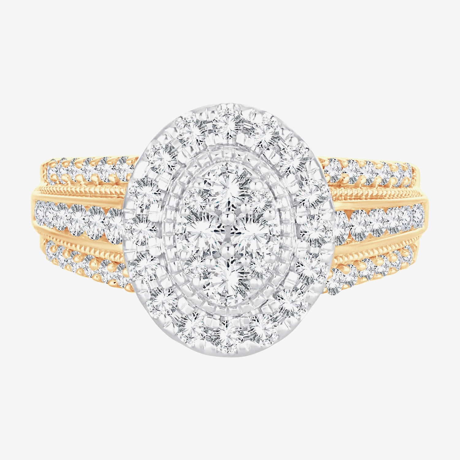 Womens 1 CT.T.W. Natural Diamond 10K or 14K Gold Oval Halo Engagement Ring