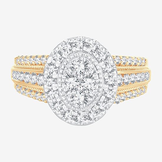 Womens 1 CT.T.W. Natural Diamond 10K or 14K Gold Oval Halo Engagement Ring