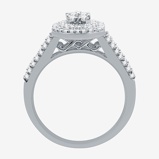 I Said Yes (H-I / I1) Womens 1 CT. T.W. Lab Grown White Diamond Sterling Silver or 14K Gold Over Silver Side Stone Halo Bridal Set