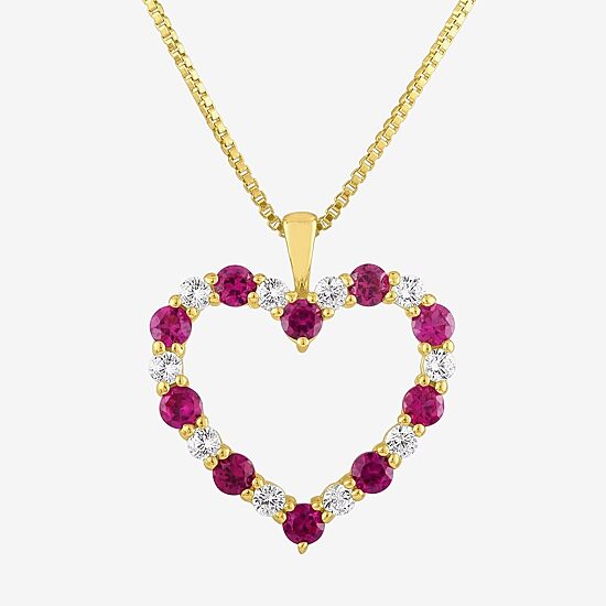Womens Lab Created Red Ruby 10K Gold Heart 18 Inch Pendant Necklace