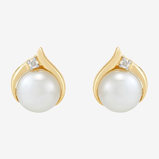 Certified Sofia™ Cultured Freshwater Pearl & Diamond-Accent 10K Gold Earrings