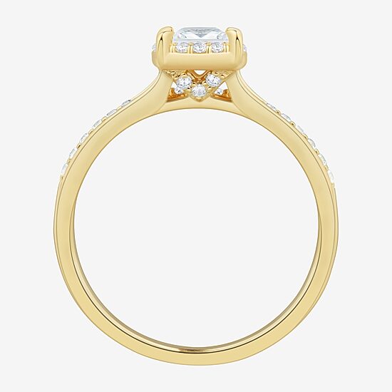 (H-I / Si1-Si2) Womens 3/4 CT. T.W. Lab Grown White Diamond 10K Gold Side Stone Halo Engagement Ring