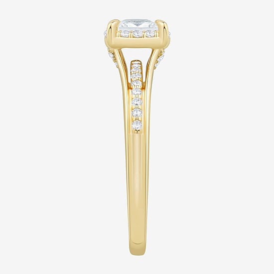 (H-I / Si1-Si2) Womens 3/4 CT. T.W. Lab Grown White Diamond 10K Gold Side Stone Halo Engagement Ring