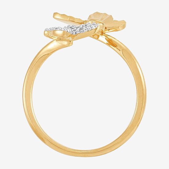 (H-I / Si1-Si2) Womens 1/10 CT. T.W. Lab Grown White Diamond 14K Gold Over Silver Sterling Silver Butterfly Bypass  Cocktail Ring