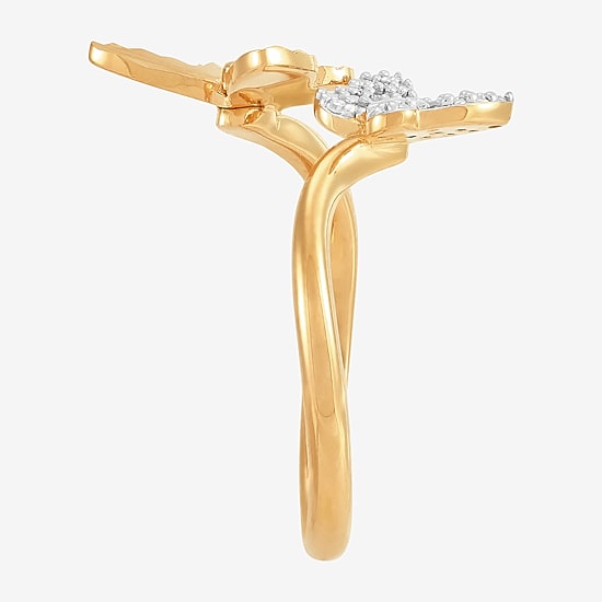 (H-I / Si1-Si2) Womens 1/10 CT. T.W. Lab Grown White Diamond 14K Gold Over Silver Sterling Silver Butterfly Bypass  Cocktail Ring