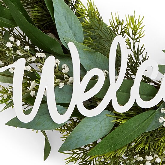 Linden Street 24in Welcome Mixed Evergreen Wreath