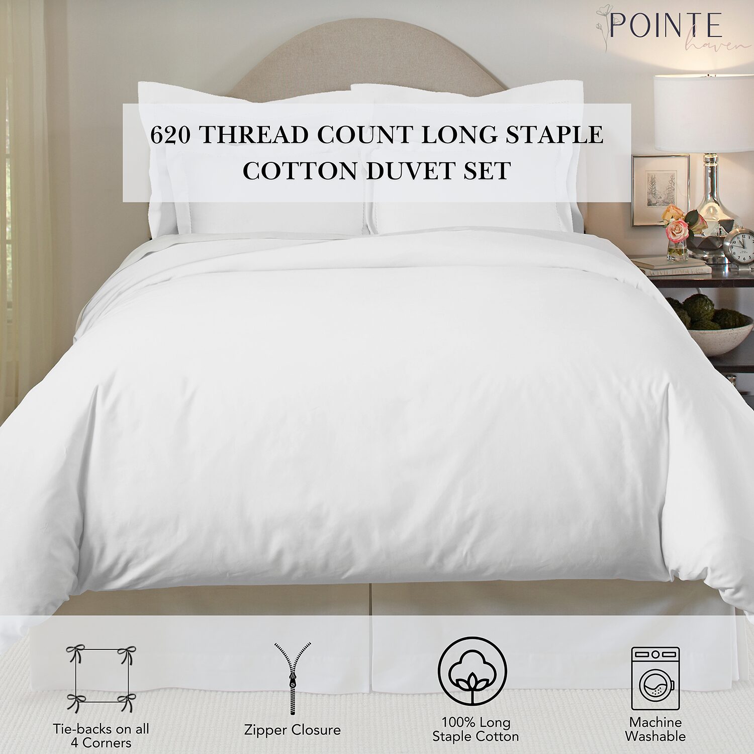 Pointehaven Long Staple Cotton Oversized Sateen 3-pc. Duvet Cover Set