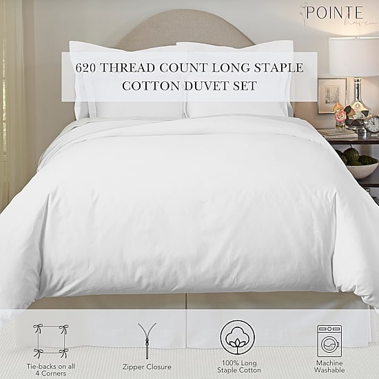 Pointehaven Long Staple Cotton Oversized Sateen 3-pc. Duvet Cover Set