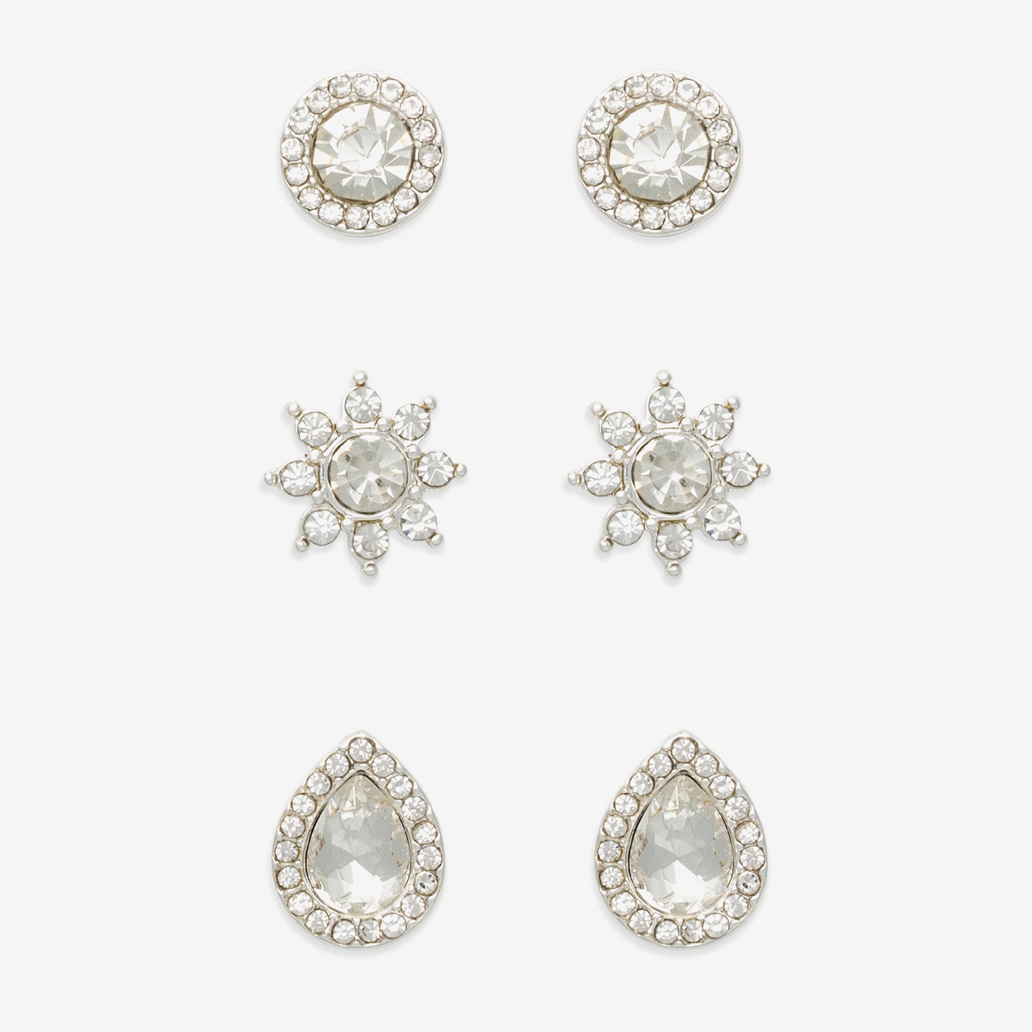 Mixit Silver Tone Stud Womens Cubic Zirconia Hypoallergenic 3 Pair Earring Set