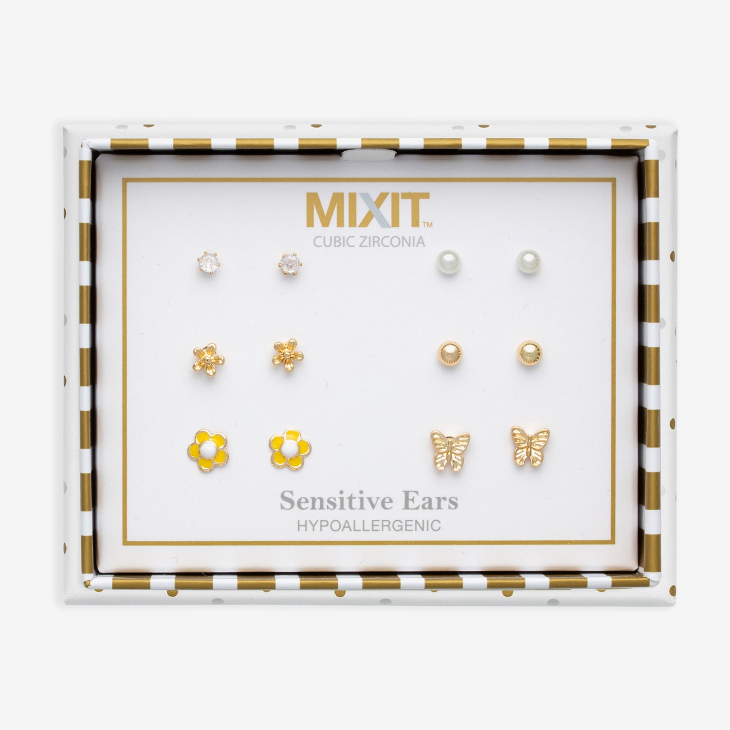 Mixit Womens Cubic Zirconia Butterfly Hypoallergenic 6 Pair Earring Set