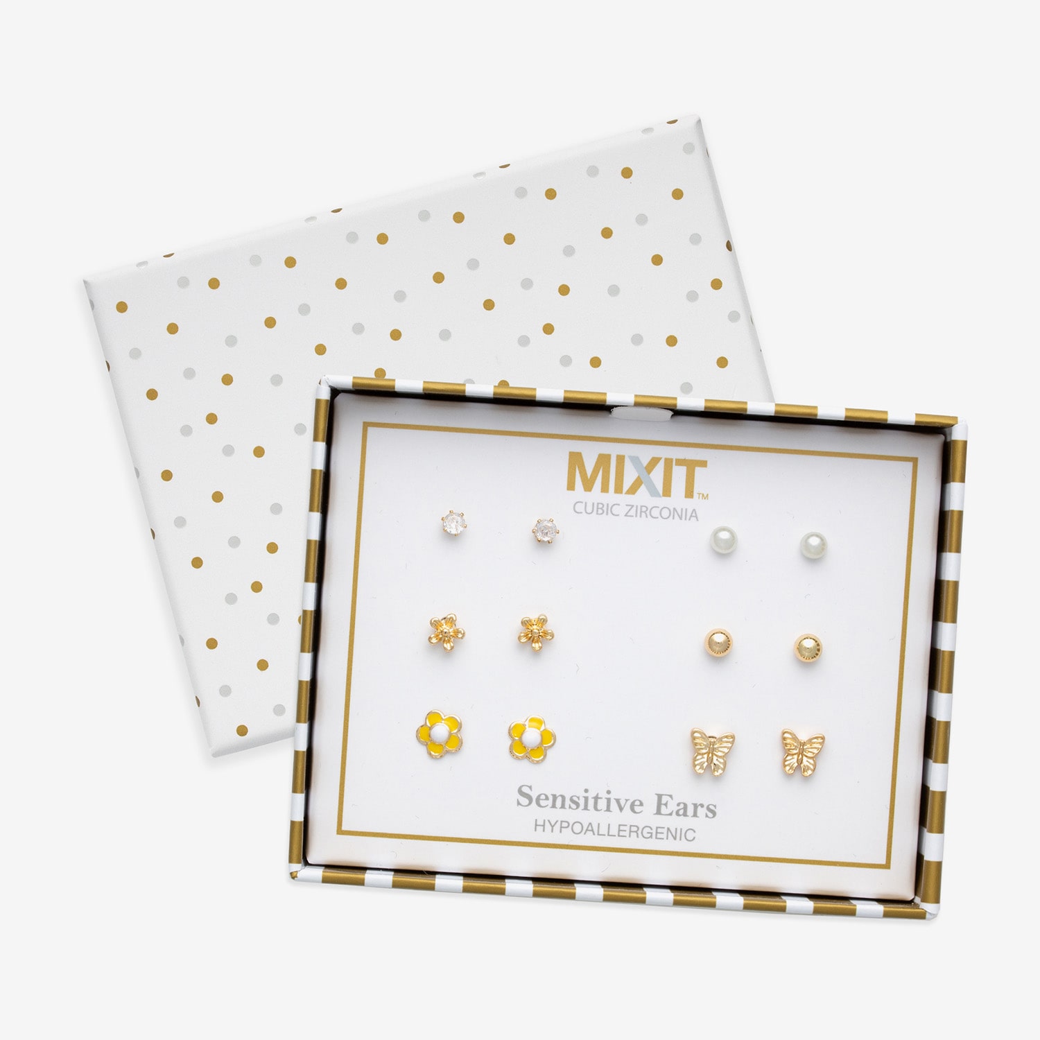 Mixit Womens Cubic Zirconia Butterfly Hypoallergenic 6 Pair Earring Set