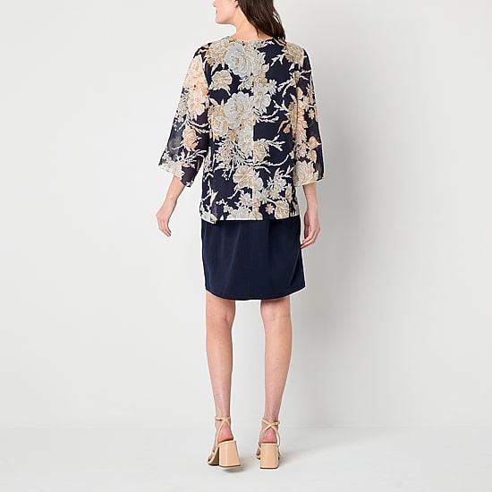 Sandra Darren Womens Floral Jacket Dress With Removable Neckalce