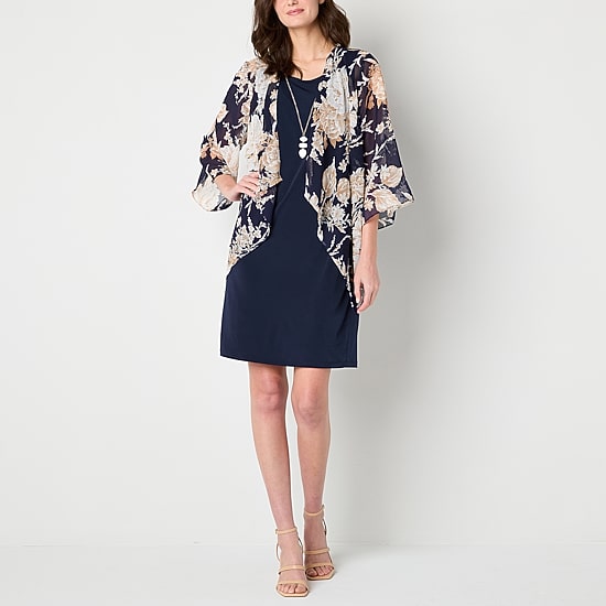 Sandra Darren Womens Floral Jacket Dress With Removable Neckalce
