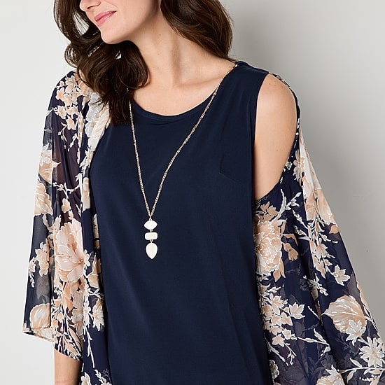 Sandra Darren Womens Floral Jacket Dress With Removable Neckalce