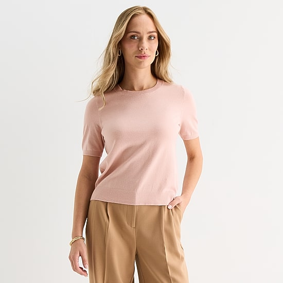 Liz Claiborne Tall Womens Crew Neck Short Sleeve Pullover Sweater