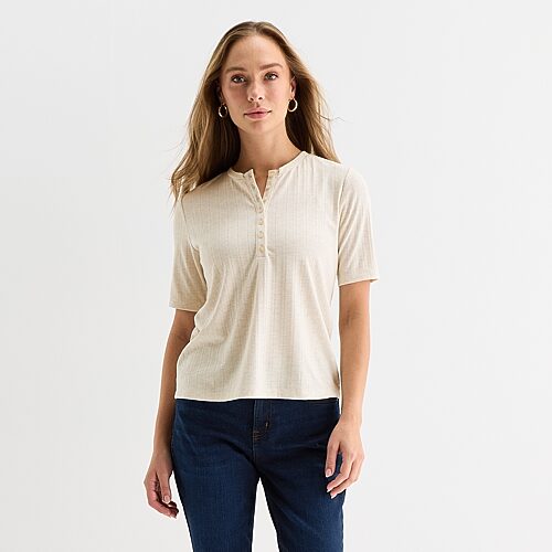Liz Claiborne Womens Tall Short Sleeve Regular Fit Henley Shirt, Xx-large Tall, Beige