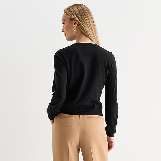Liz Claiborne Womens Crew Neck Long Sleeve Tall Cardigan