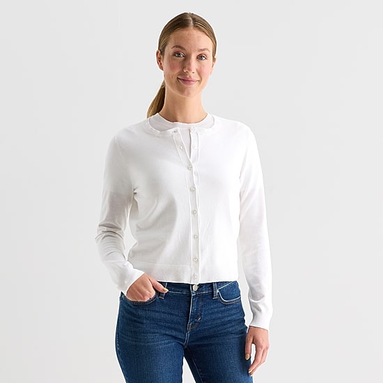 Liz Claiborne Womens Crew Neck Long Sleeve Tall Cardigan