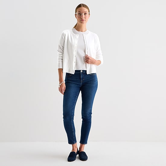 Liz Claiborne Womens Crew Neck Long Sleeve Tall Cardigan