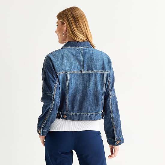 Liz Claiborne Denim Womens Tall Denim Lightweight Jacket