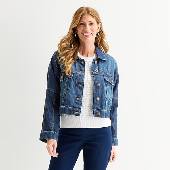 Liz Claiborne Denim Womens Tall Denim Lightweight Jacket