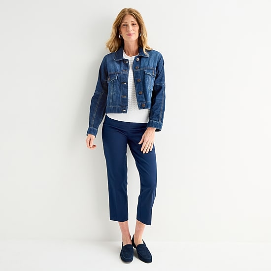 Liz Claiborne Denim Womens Tall Denim Lightweight Jacket