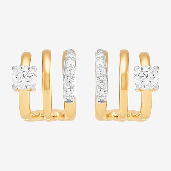 Silver Addiction Womens White Cubic Zirconia 14K Gold Over Silver Hoop Earrings