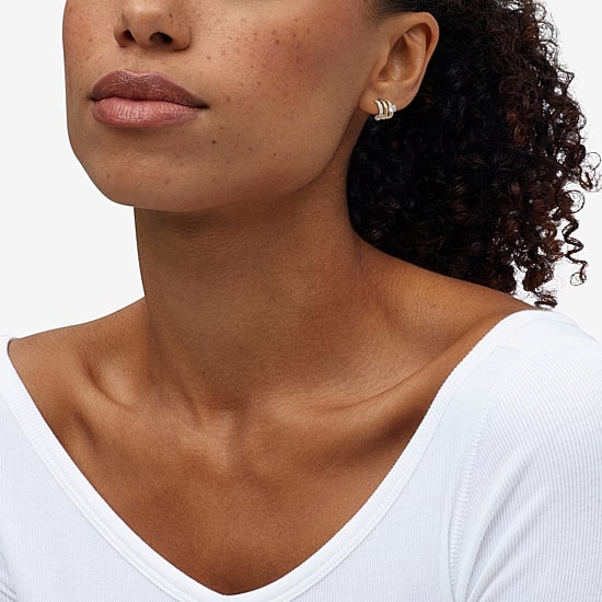 Silver Addiction Womens White Cubic Zirconia 14K Gold Over Silver Hoop Earrings